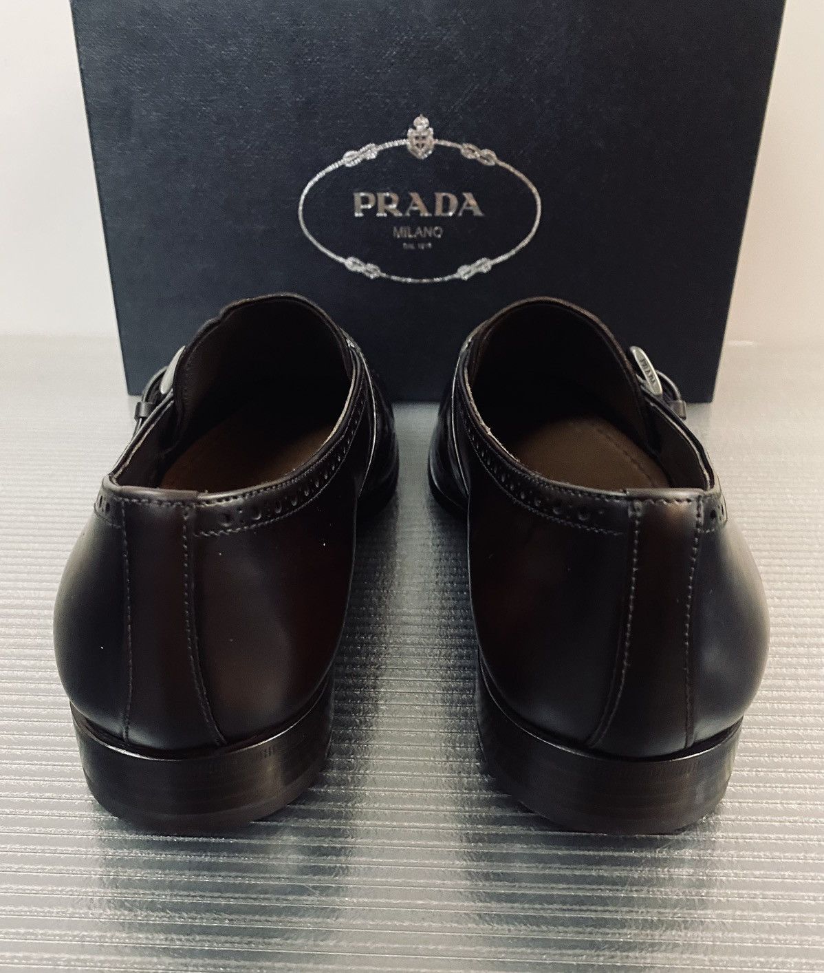 Prada Prada 🇮🇹 Bruciato wingtip toe medallion buckle loafer 11 NEW Size US 11 / EU 44 - 11 Thumbnail