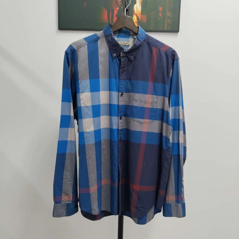 Burberry Burberry Long Sleeve Cotton Shirt in Blue Plaid Size US L / EU 52-54 / 3 - 1 Thumbnail