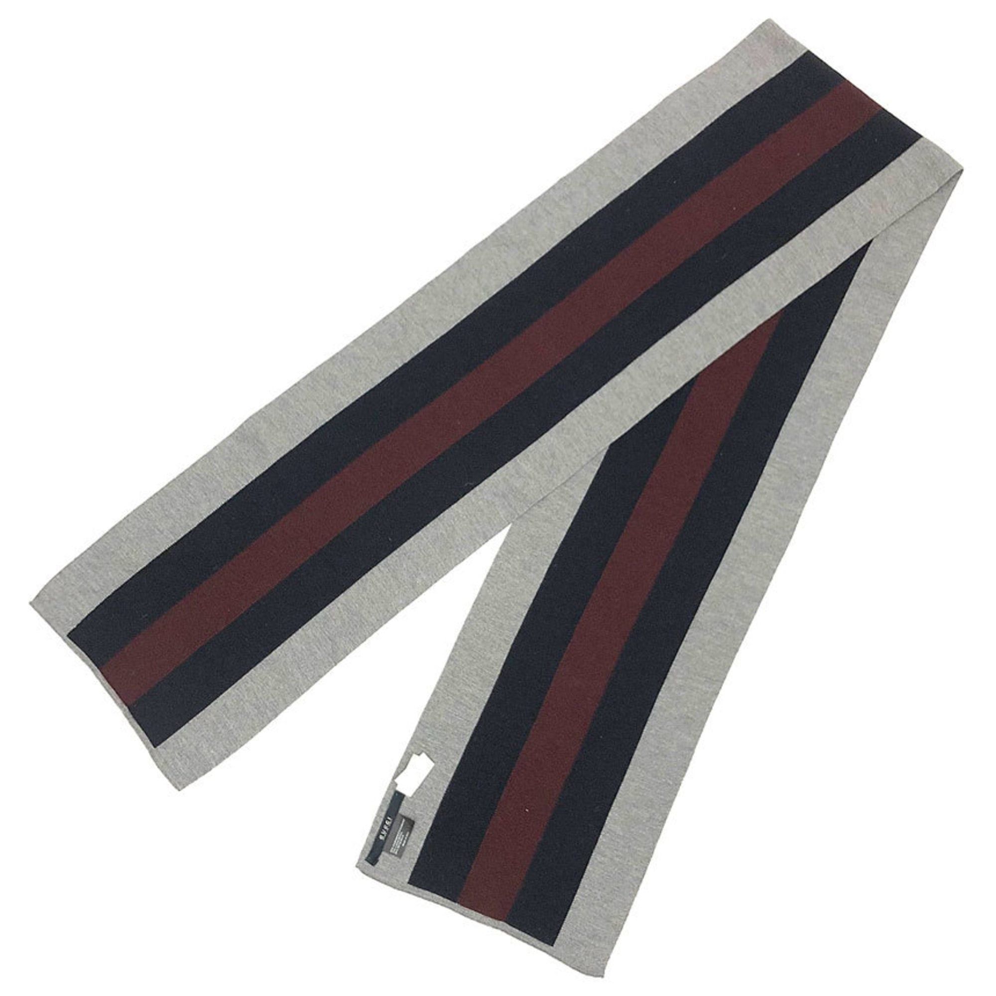 Gucci GUCCI scarf, Sherry Line, cashmere blend, gray x navy burgundy. Size ONE SIZE - 1 Thumbnail