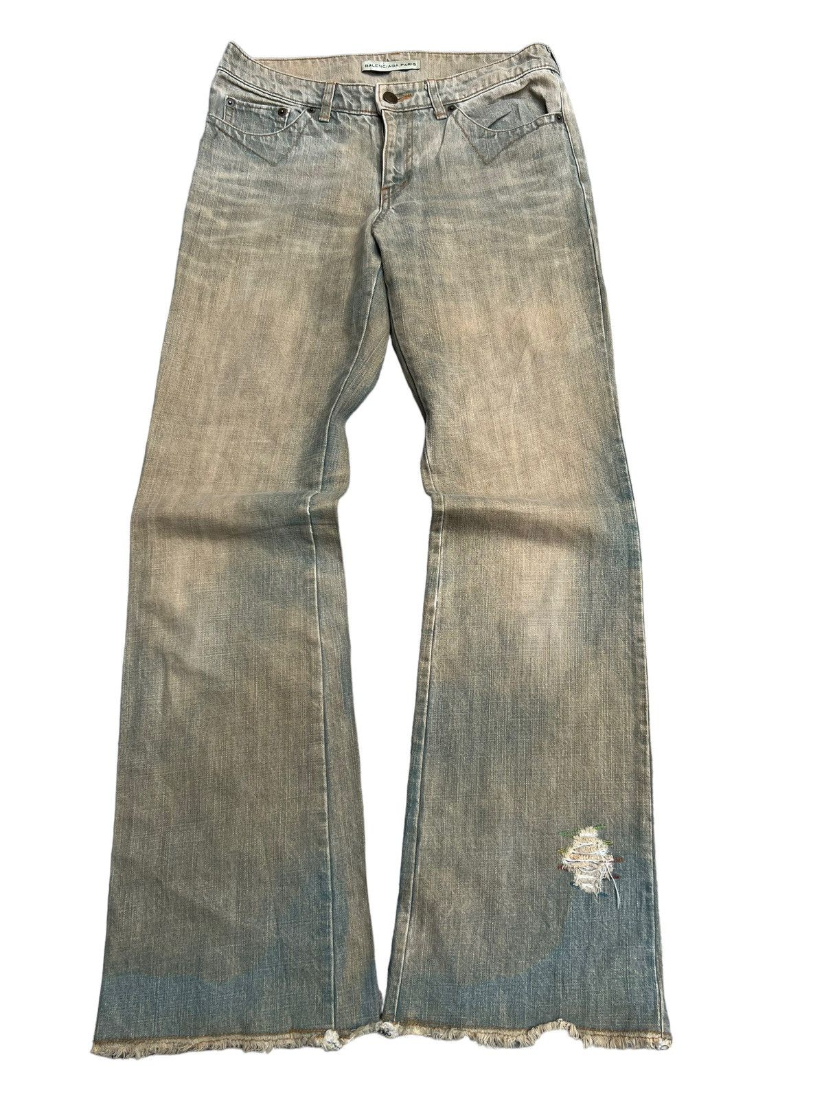 image of 2007 Balenciaga Mud Wash Bootcut Flared Denim Jeans in Mud Grey, Men's (Size 30)