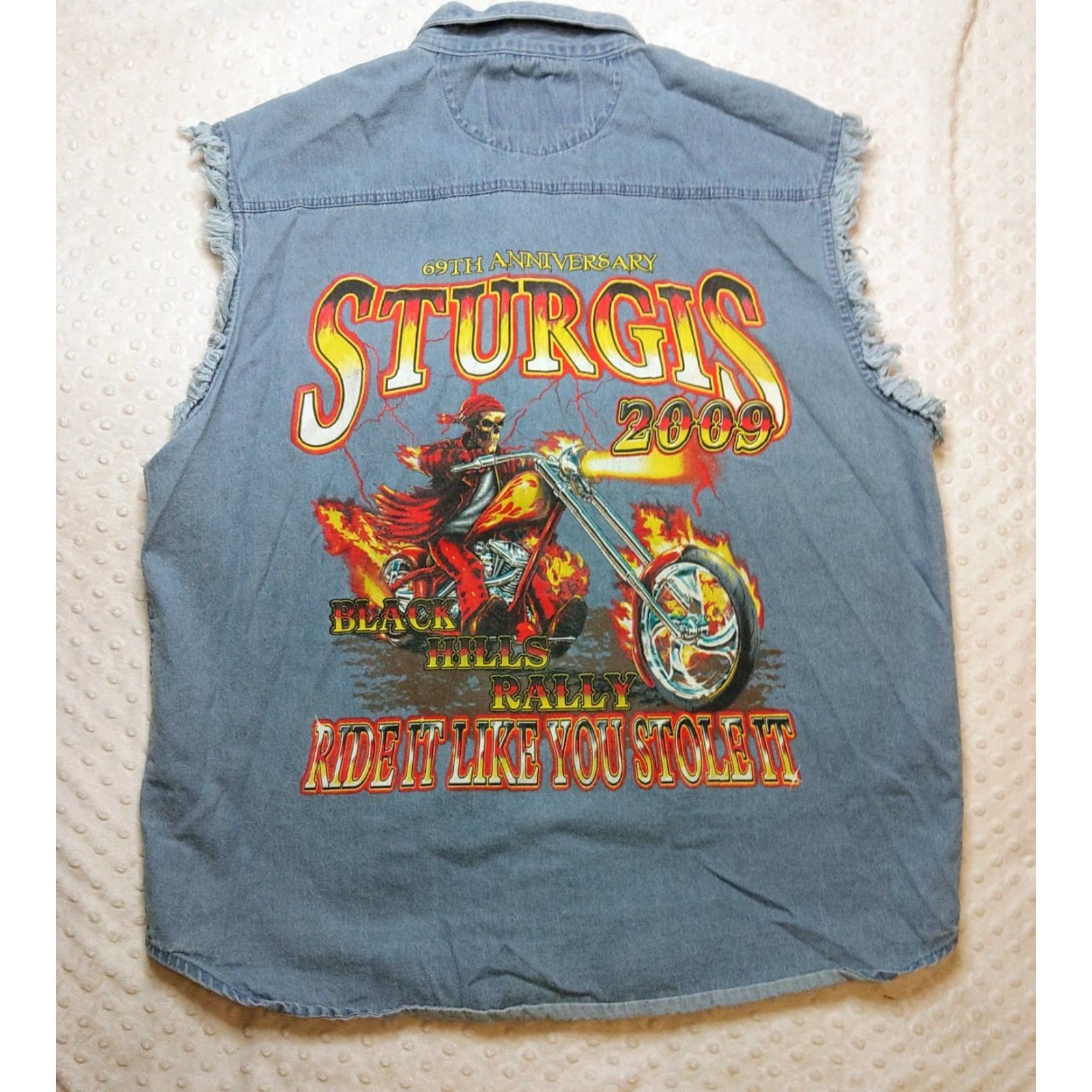 Denime VINTAGE Bikers Edge Sturgis 69th Annual Denim Vest Shirt (Bike/Travel) Large Blue Mens Vintage Size US L / EU 52-54 / 3 - 2 Thumbnail