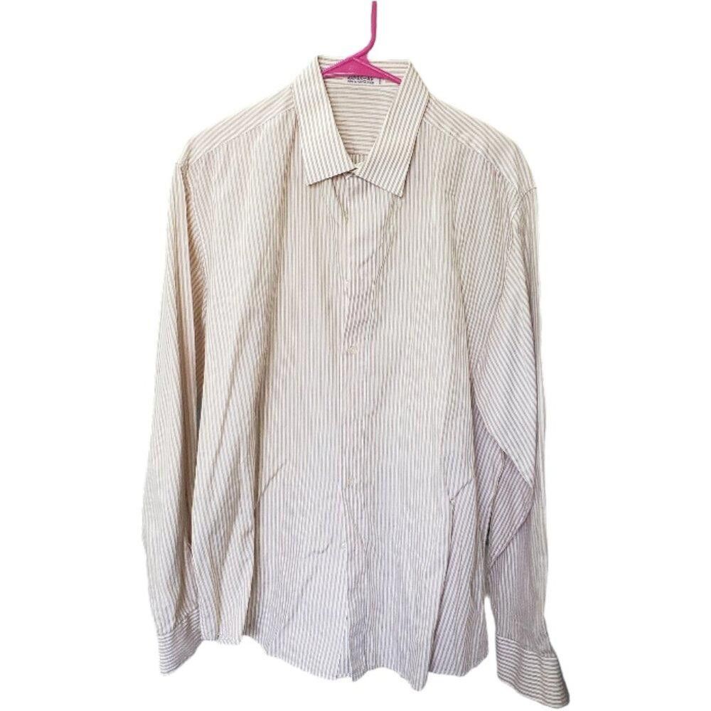 Designer CT1551 Ascot Men's Tan & white Striped Shirt 17/43 Size 38R - 1 Thumbnail