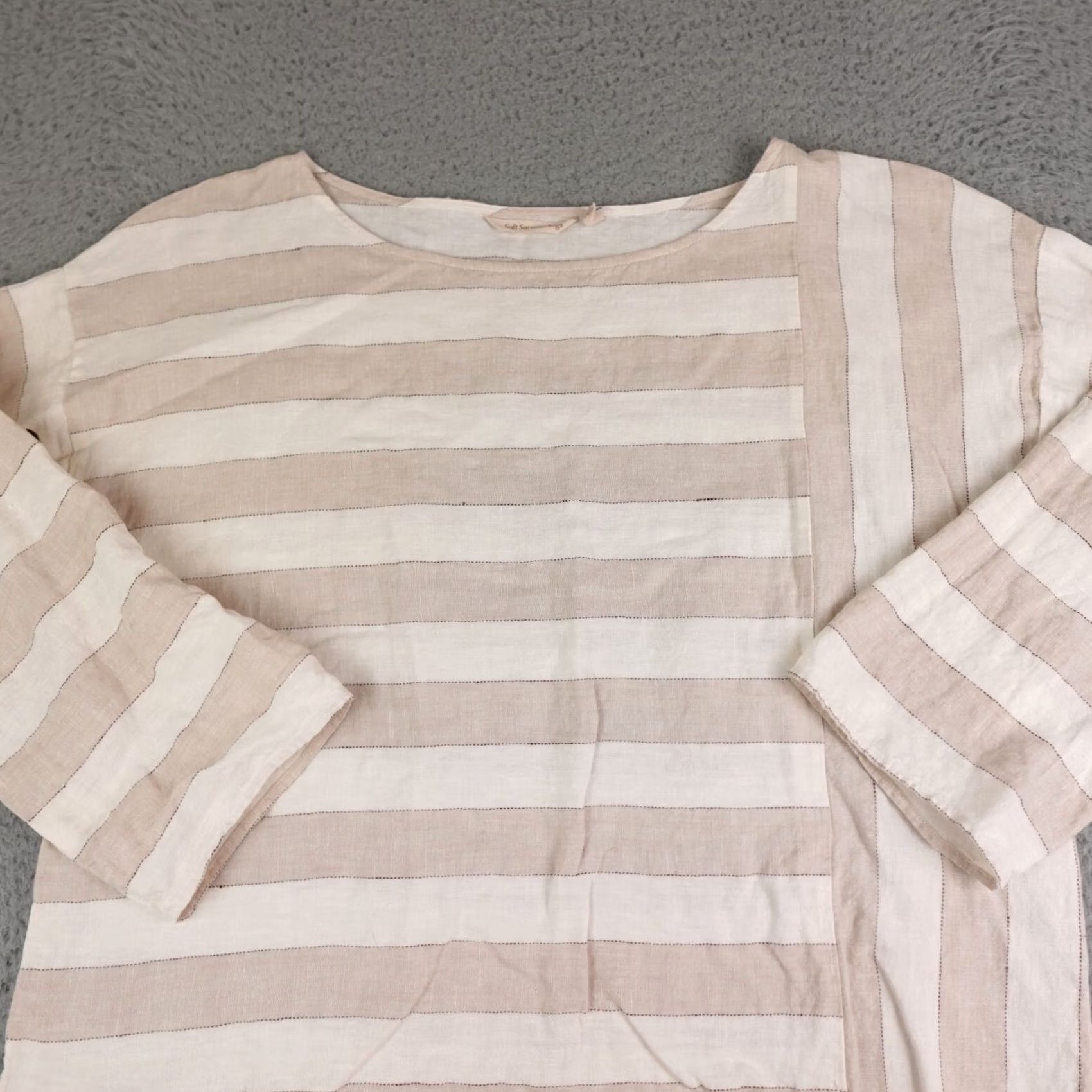 Soft Surroundings Soft Surroundings Shirt Womens Large White Striped 3/4 Sleeve Linen Blouse Size L / US 10 / IT 46 - 5 Thumbnail
