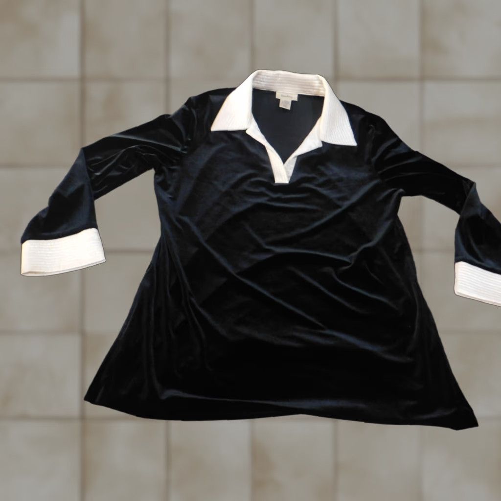 Neiman Marcus Neiman Marcus Sweater Women L Black Velvet Stretch Office Retro Business Crew Neck Long Sleeve Rib Knit Pullover Size L / US 10 / IT 46 - 1 Thumbnail