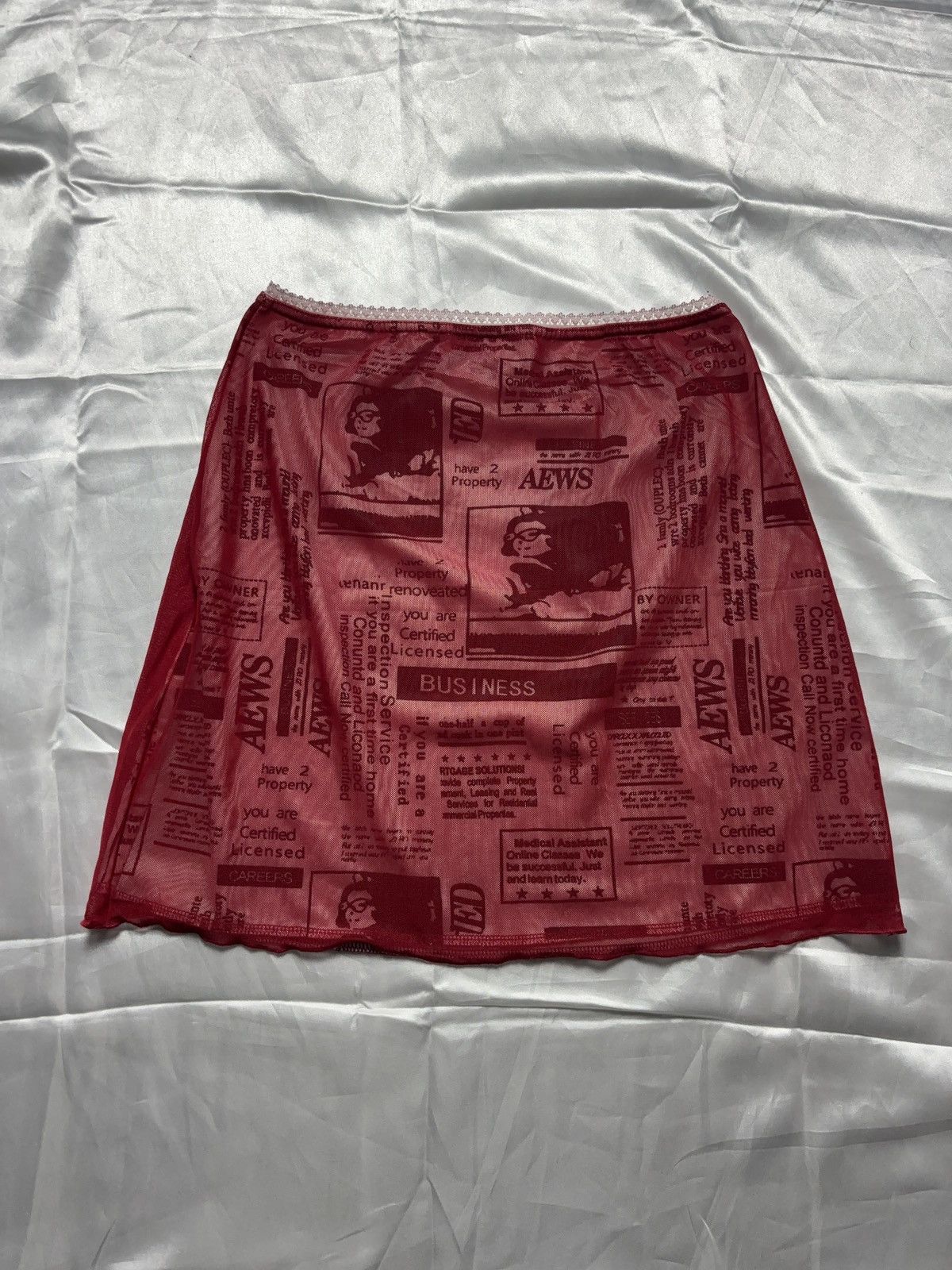 Vintage “Magazine” art vintage printed mixed mesh mini skirt Size 26" / US 2 / IT 38 - 1 Thumbnail