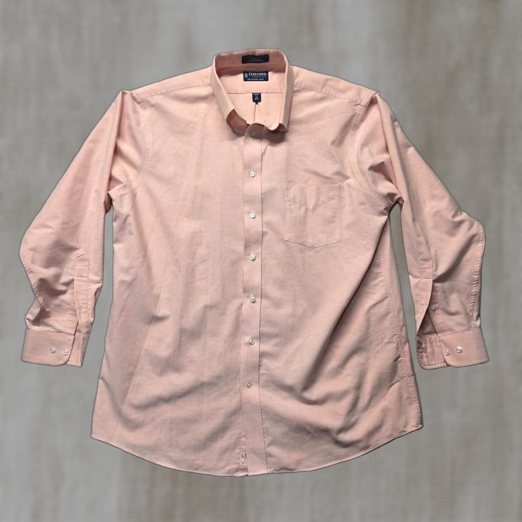 Stafford Stafford Button Up Shirt Short Sleeve Pink Adult Men's 17 Size US XL / EU 56 / 4 - 1 Thumbnail