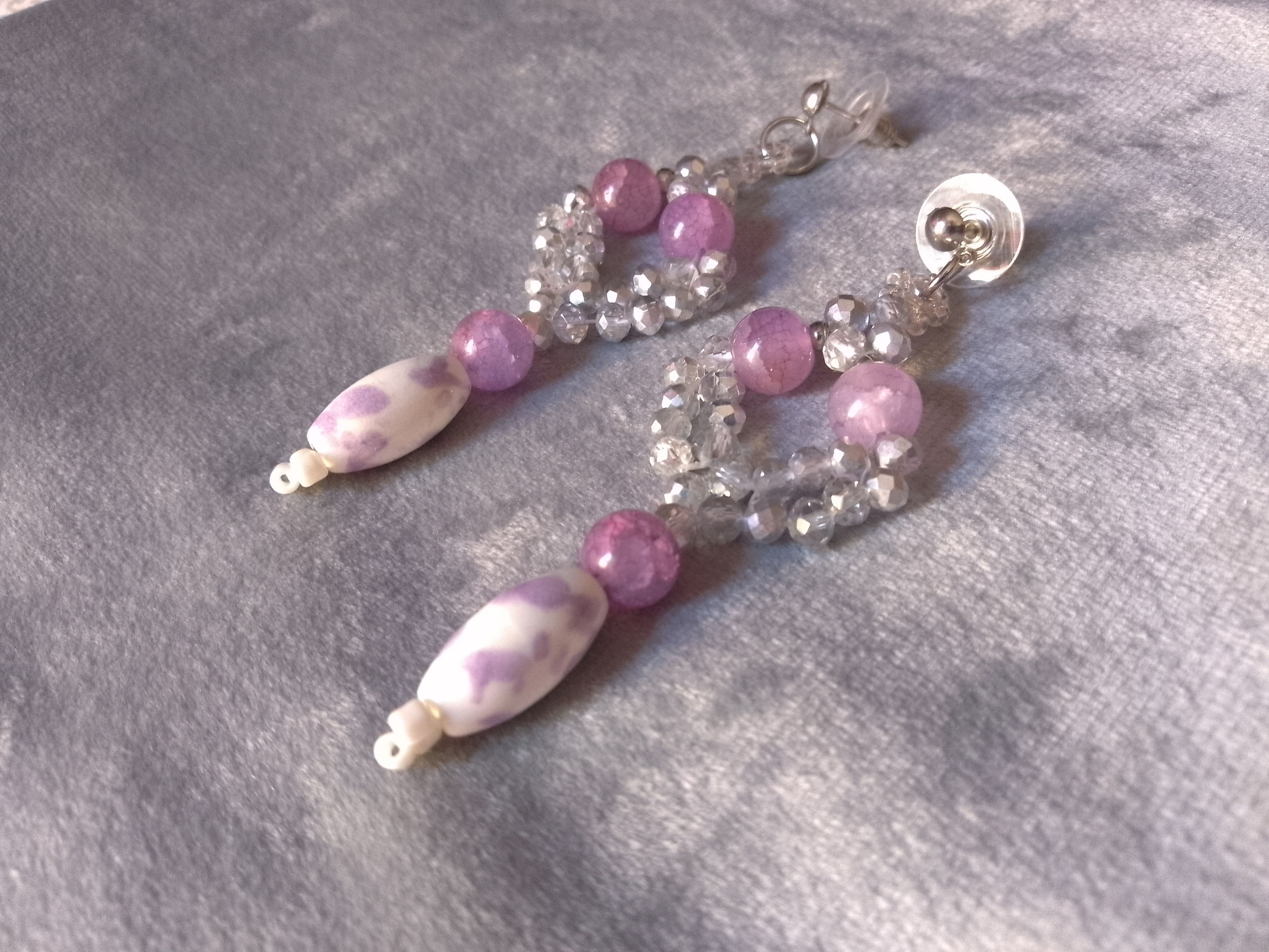 Handmade Gemstones earrings Lepidolite Rose/Pink Long Ceramics Size ONE SIZE - 4 Thumbnail