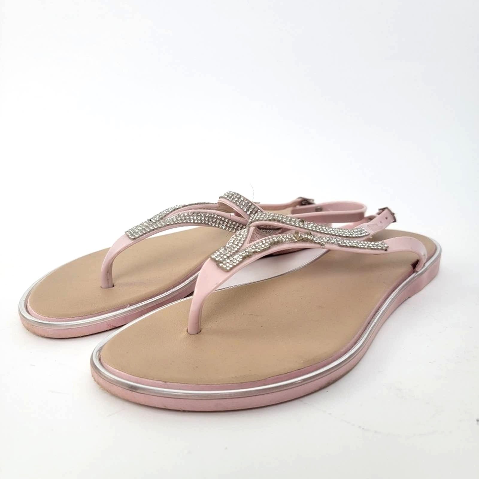 Designer Chatties Pink Rhinestone Thong Flip Flop Sandals - 9.5/10 Size US 10 / IT 40 - 2 Thumbnail