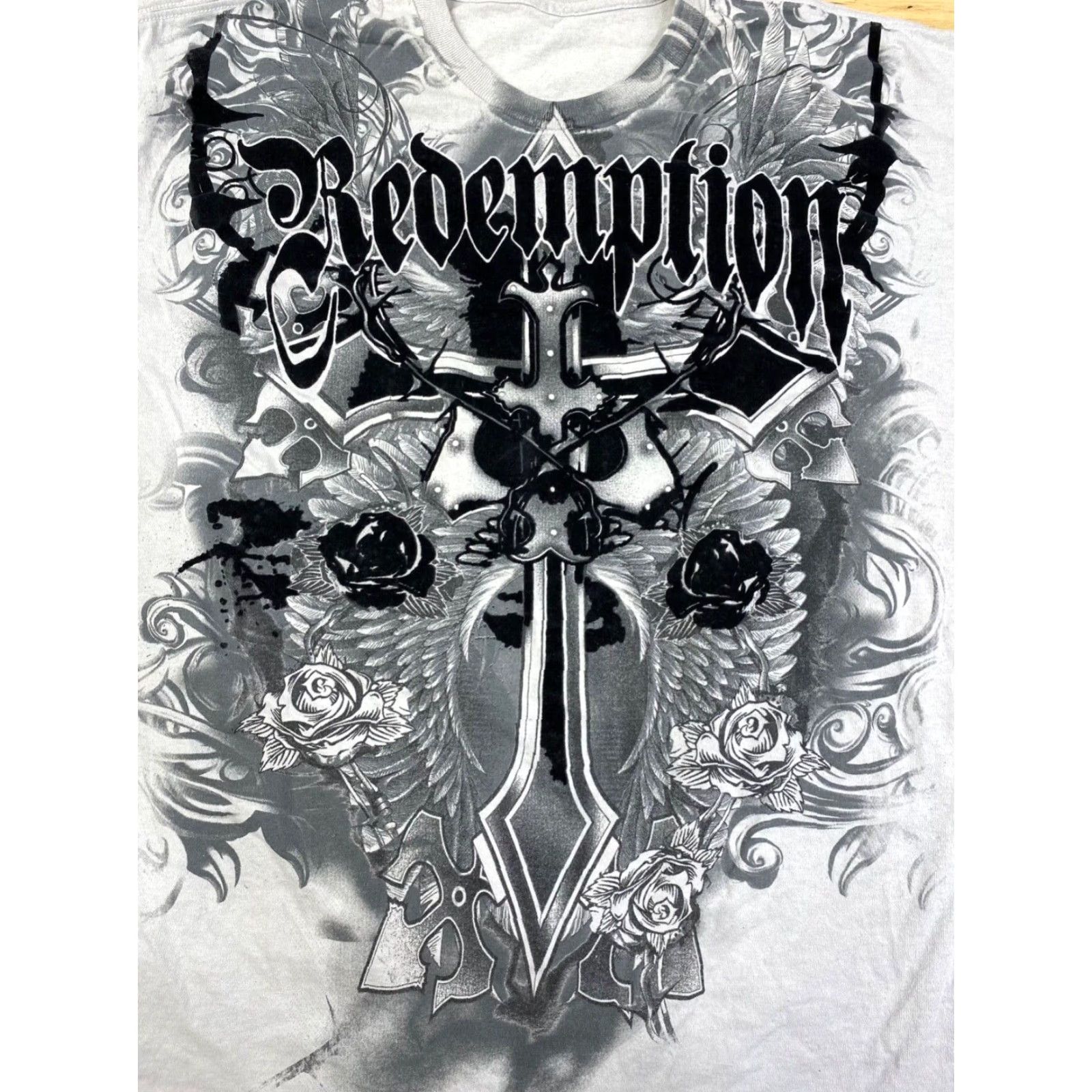Vintage VINTAGE Y2K Redemption Cross Graphic T Shirt 3XL Grunge Cyber Goth White Men Short Sleeve 3XL Size US XXL / EU 58 / 5 - 2 Thumbnail