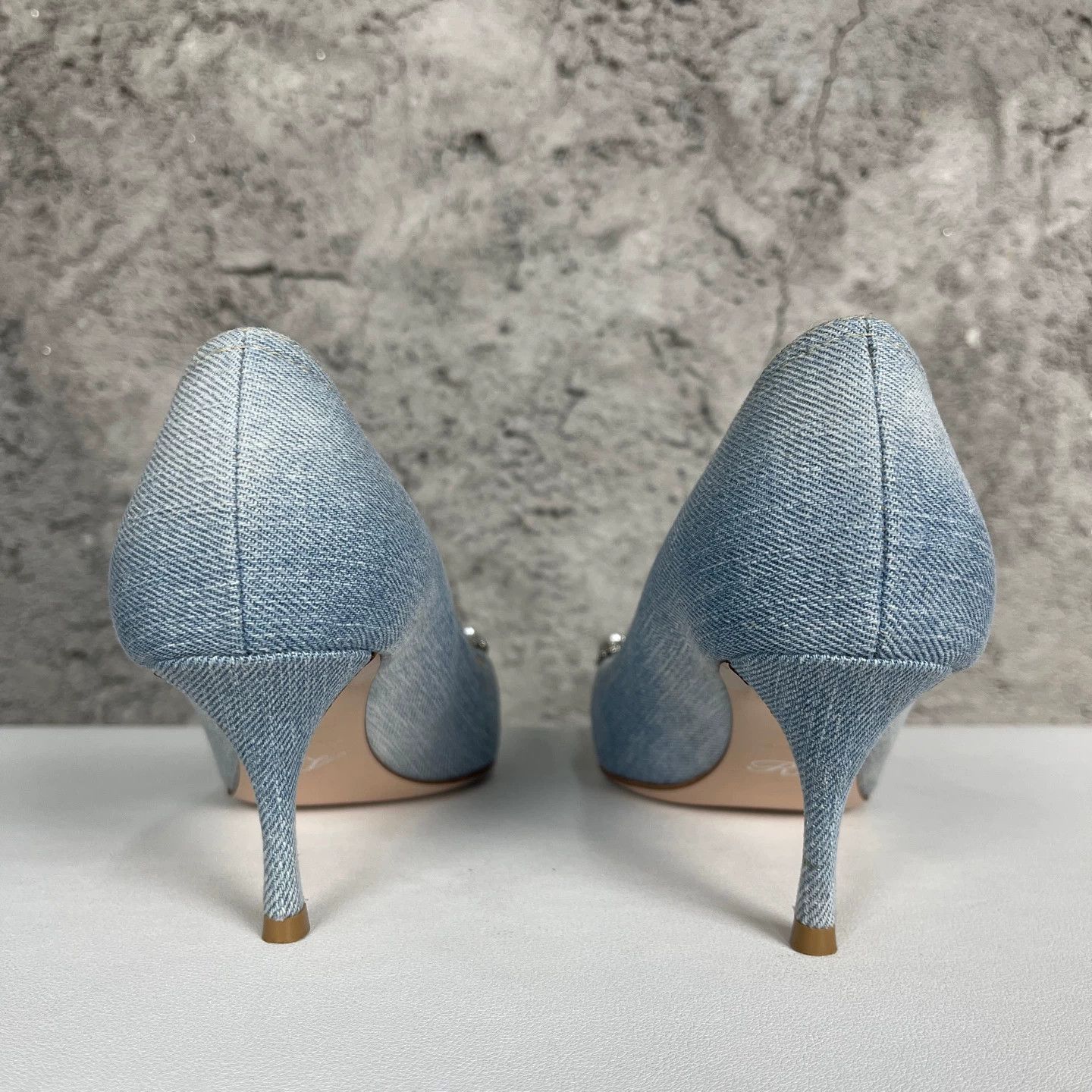 Roger Vivier RV Crystal Buckle Denim Pointed-Toe Women's Heels Size US 6 / IT 36 - 4 Thumbnail