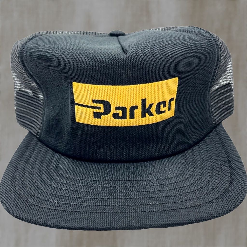 Vintage Vintage 80s/90s Parker Trucker Hat Cap, Black Yellow Snap Back, USA, Cotton, Adjustable, Durable Size ONE SIZE - 1 Thumbnail