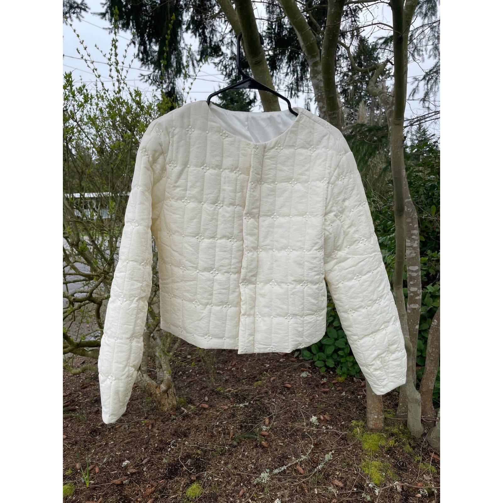 Handmade Size 6 Quilted Coat Jacket with Floral Applique Size M / US 6-8 / IT 42-44 - 6 Thumbnail
