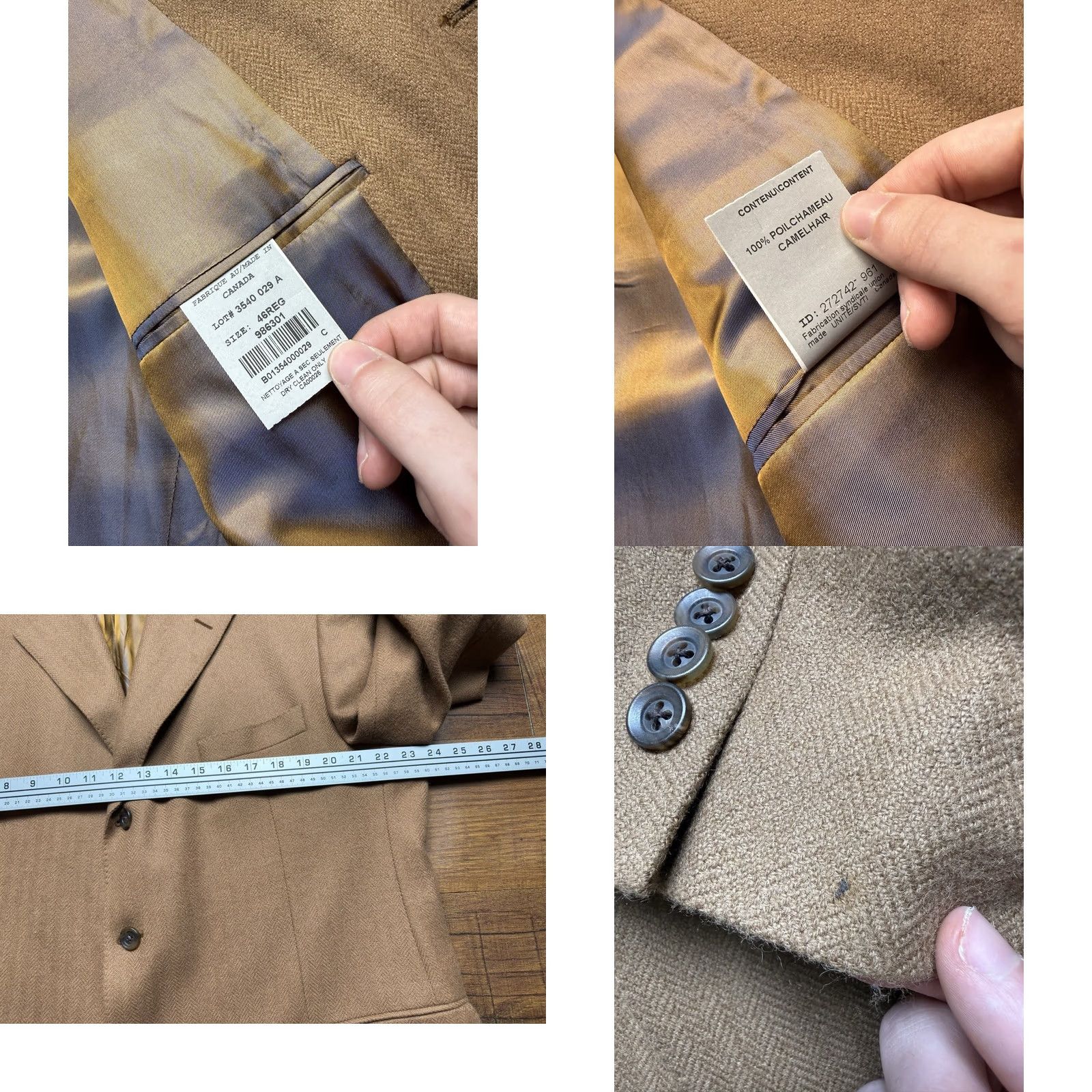 Camel Arnold Brant 100% Camel Hair Herringbone Blazer Mens Jacket - Size 46R Brown Size 46R - 8 Thumbnail