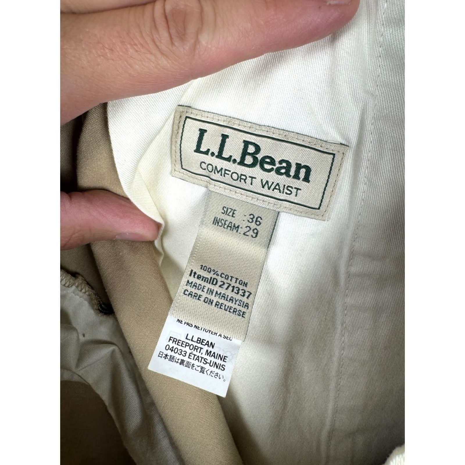 Vintage L.L. Bean Tropic Weight Chino Pants Men 36x29 Beige Pleated Tapered Cotton NWT Size US 36 / EU 52 - 4 Thumbnail