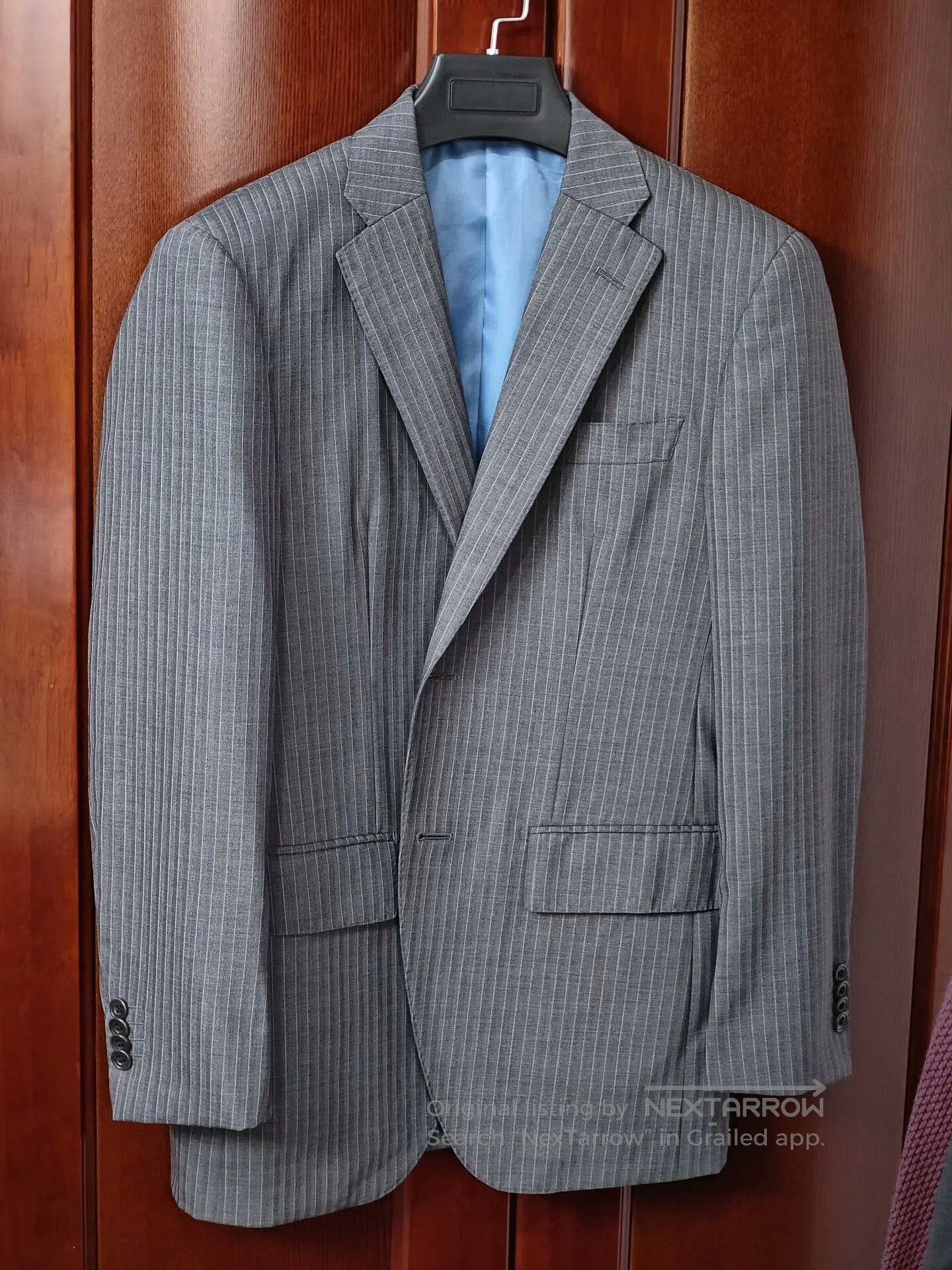 Custom Gray Striped Wool Suit Jacket.