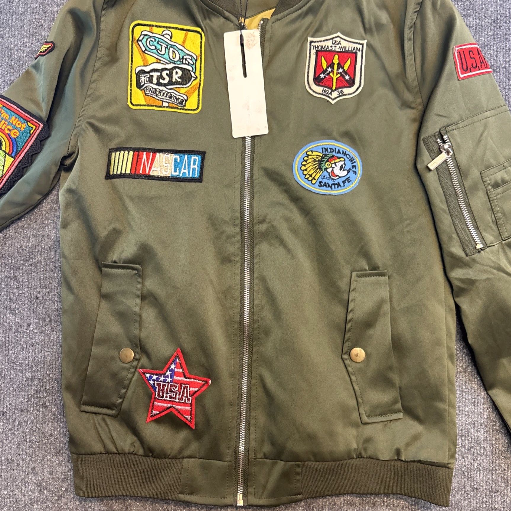 Vintage Flight Cherryboom Invincible LNBR Bomber Jacket Regular L Green Full Zip NWT Patches Mens Size US L / EU 52-54 / 3 - 2 Thumbnail
