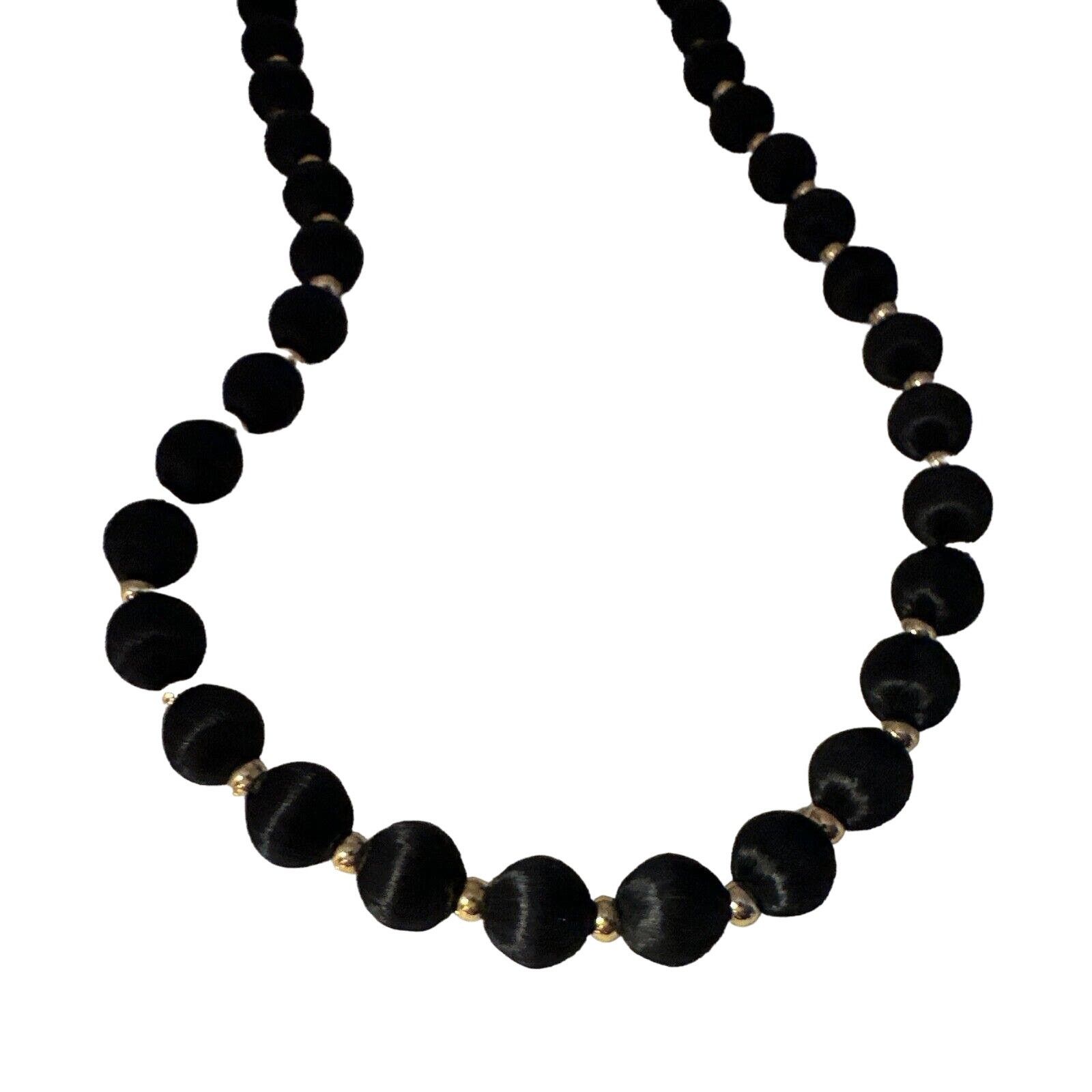 Other Satin Wrapped Navy Blue & Gold Bead Necklace 28"VTG1960's Size ONE SIZE - 2 Thumbnail