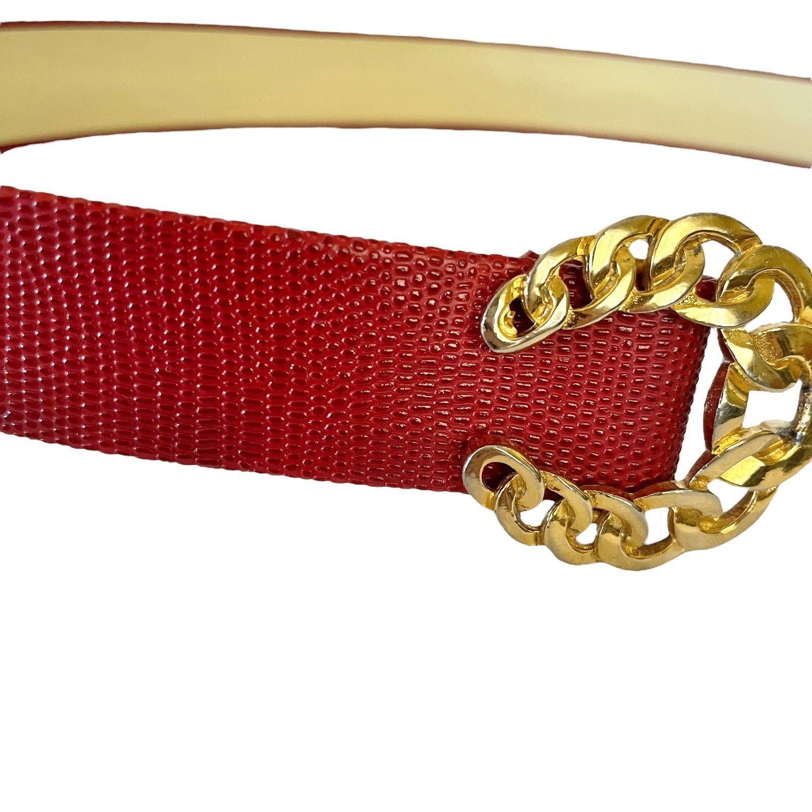 Vintage Mimi Di N Vintage Chainlink Buckle Red Lizard Print Belt Size ONE SIZE - 5 Thumbnail