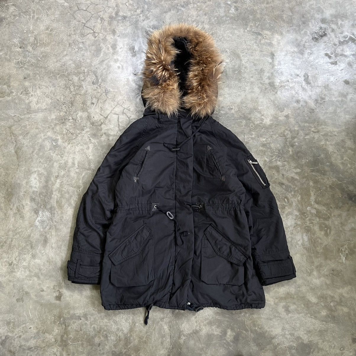 Japanese Brand 2000's Vence Exchange Raccoon Fur Hooded Military