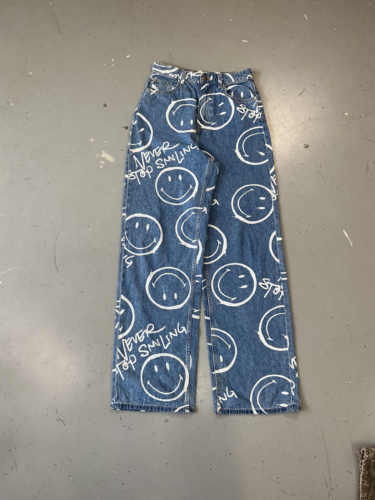 Designer × Vintage Vintage smiley crazy smiles printed denim Size 28" / US 6 / IT 42 - 1 Thumbnail