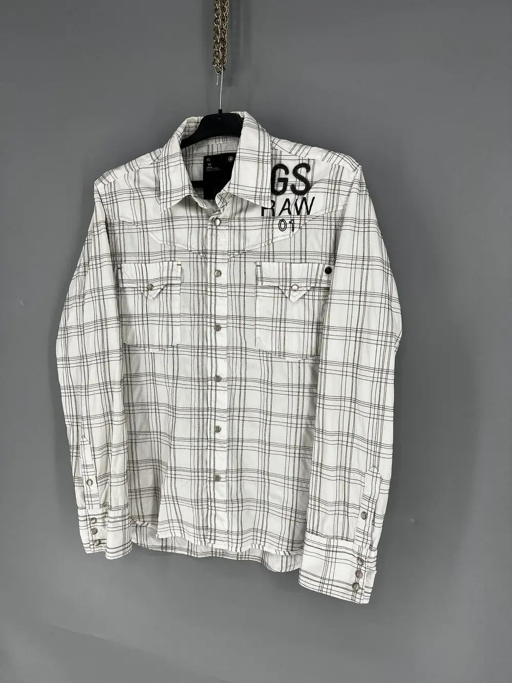 Vintage Vintage Y2K G Star Raw Men’s Plaid Shirt With Big Logo Size US XL / EU 56 / 4 - 3 Thumbnail