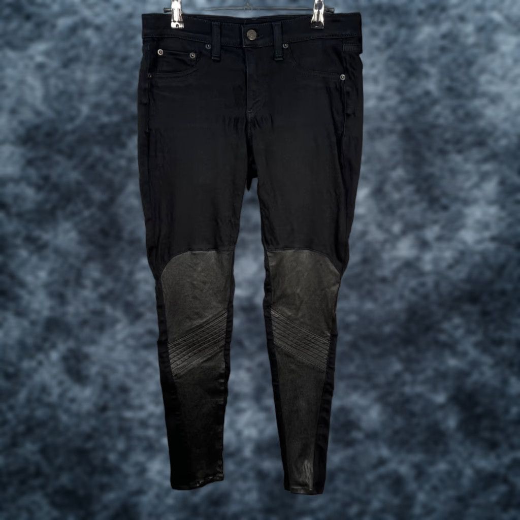 Rag & Bone rag & bone Womens Skinny Moto Jeans Black Leather Accent 28 Rag & Bone Jeans Slim 5-Pocket Denim Womens 28 Black Leather Accent Size 28" / US 6 / IT 42 - 1 Thumbnail