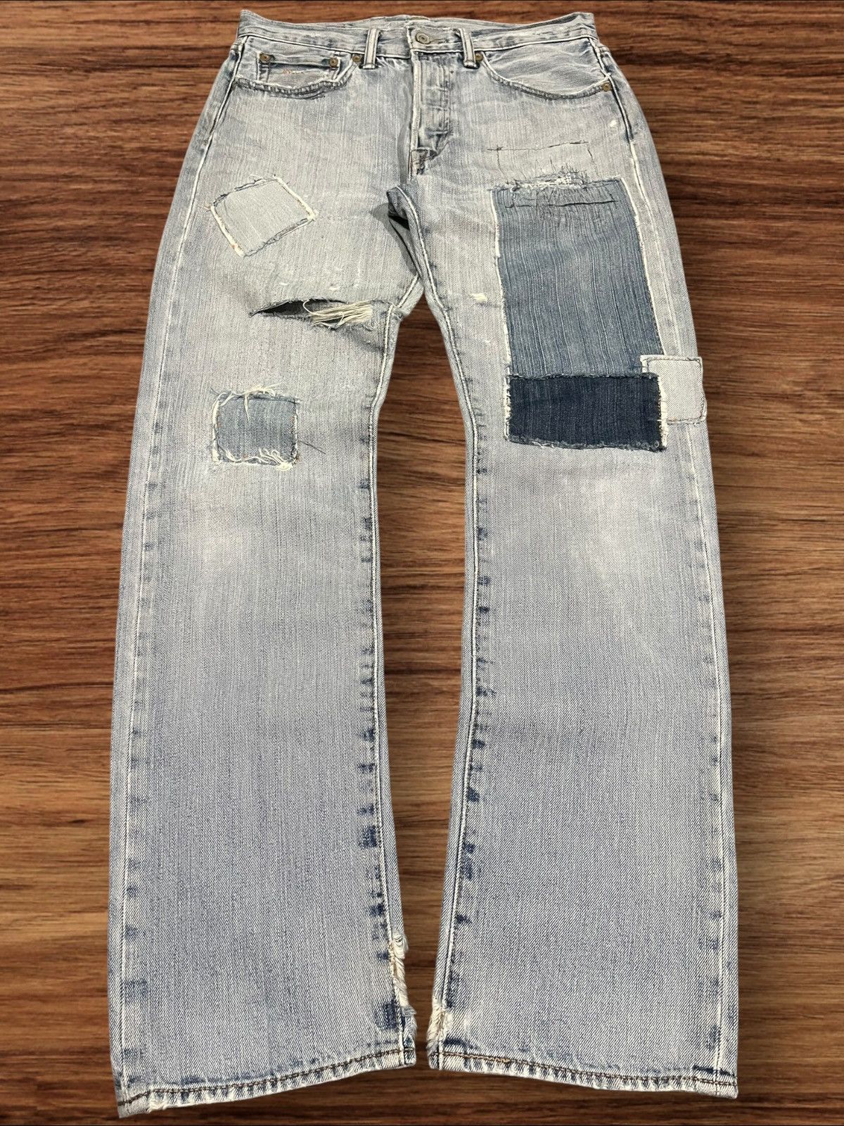 Levi's Vintage Levi’s 501 Sashiko Patchwork Light Blue Washed Jeans Size US 31 - 1 Thumbnail