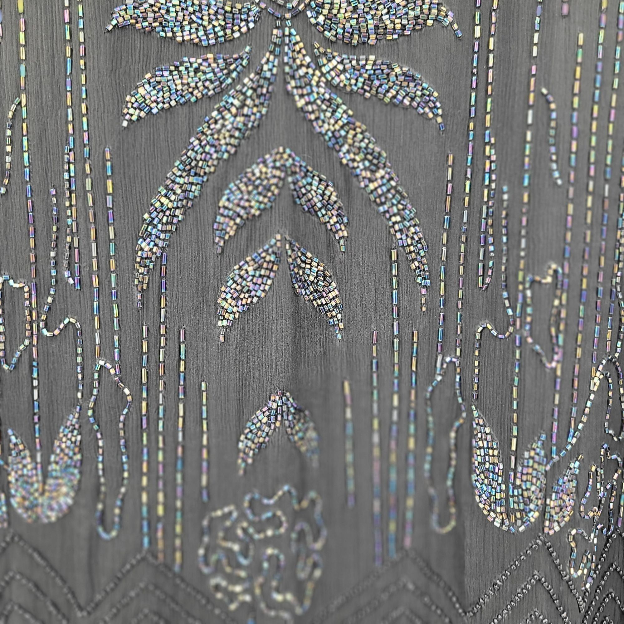 Vintage Vtg 80s Does 20s Black Oil Slick Beaded Silk Flapper Dress S Size M / US 6-8 / IT 42-44 - 4 Thumbnail