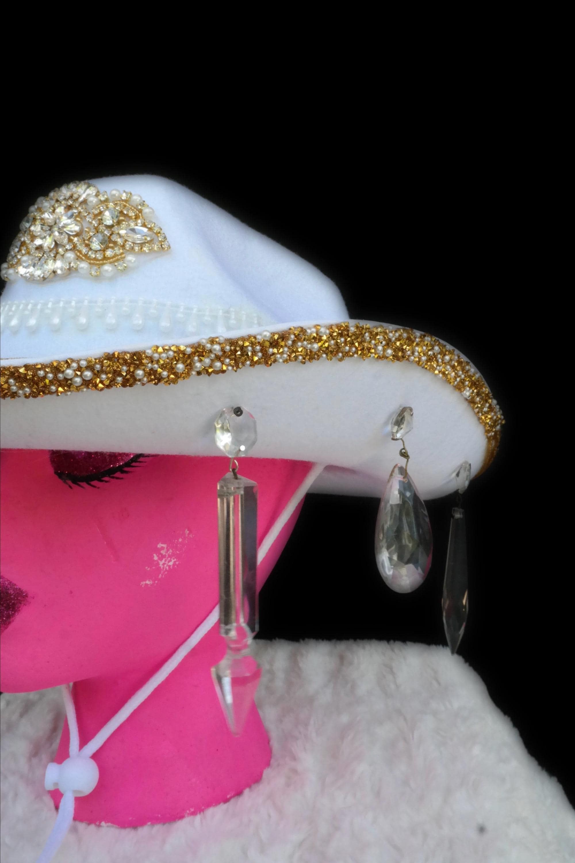 Handmade Gold & White Glass Hanging Cowgirl Hat Size ONE SIZE - 6 Thumbnail