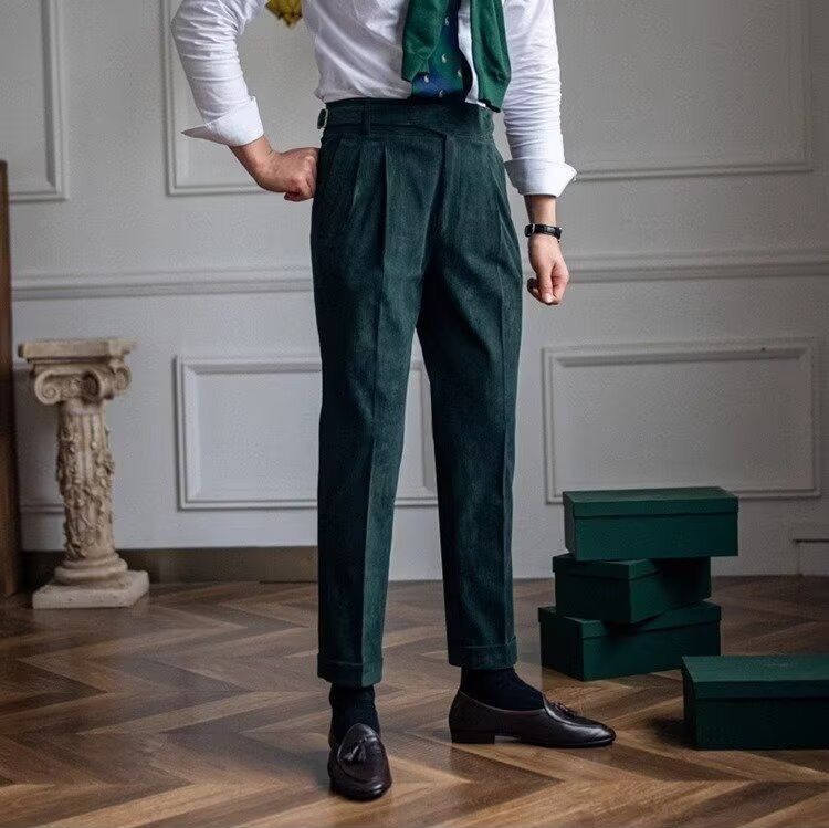 Japanese Brand Italian Style Green Corduroy Naples Suit Pants Size US 34 / EU 50 - 2 Thumbnail