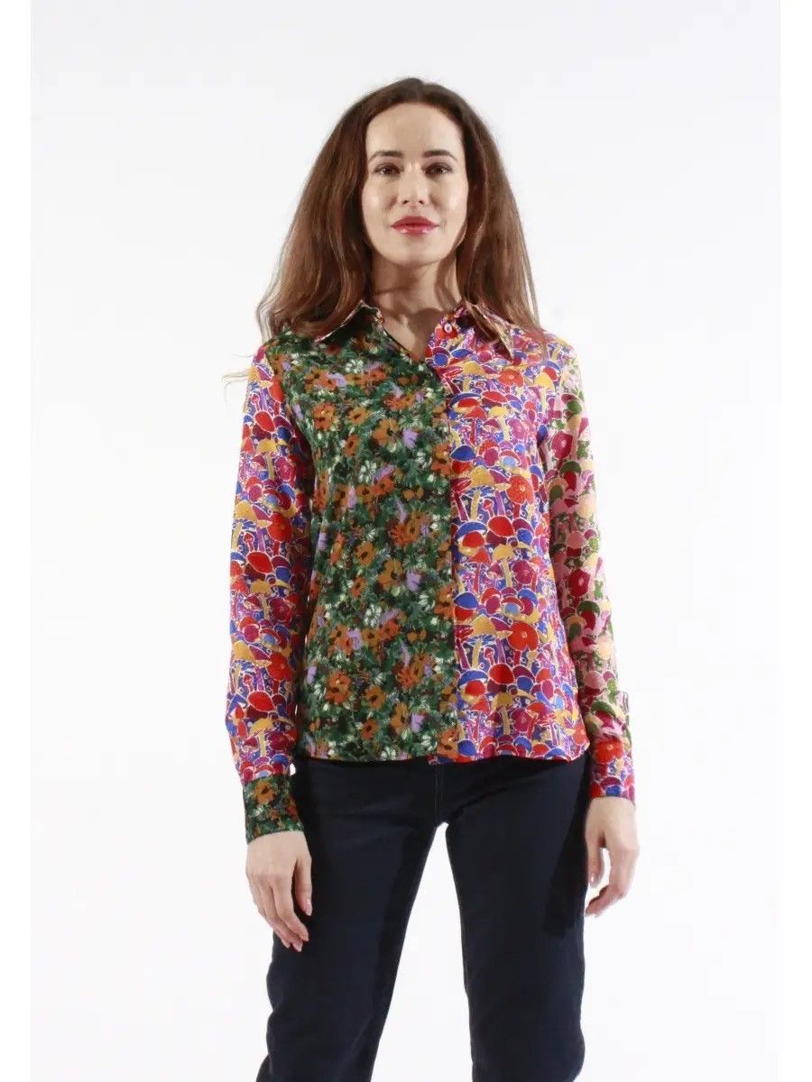 Designer × Missoni 🍄 Missoni silk blend floral patchwork mushrooms shirt blouse Size M / US 6-8 / IT 42-44 - 3 Thumbnail