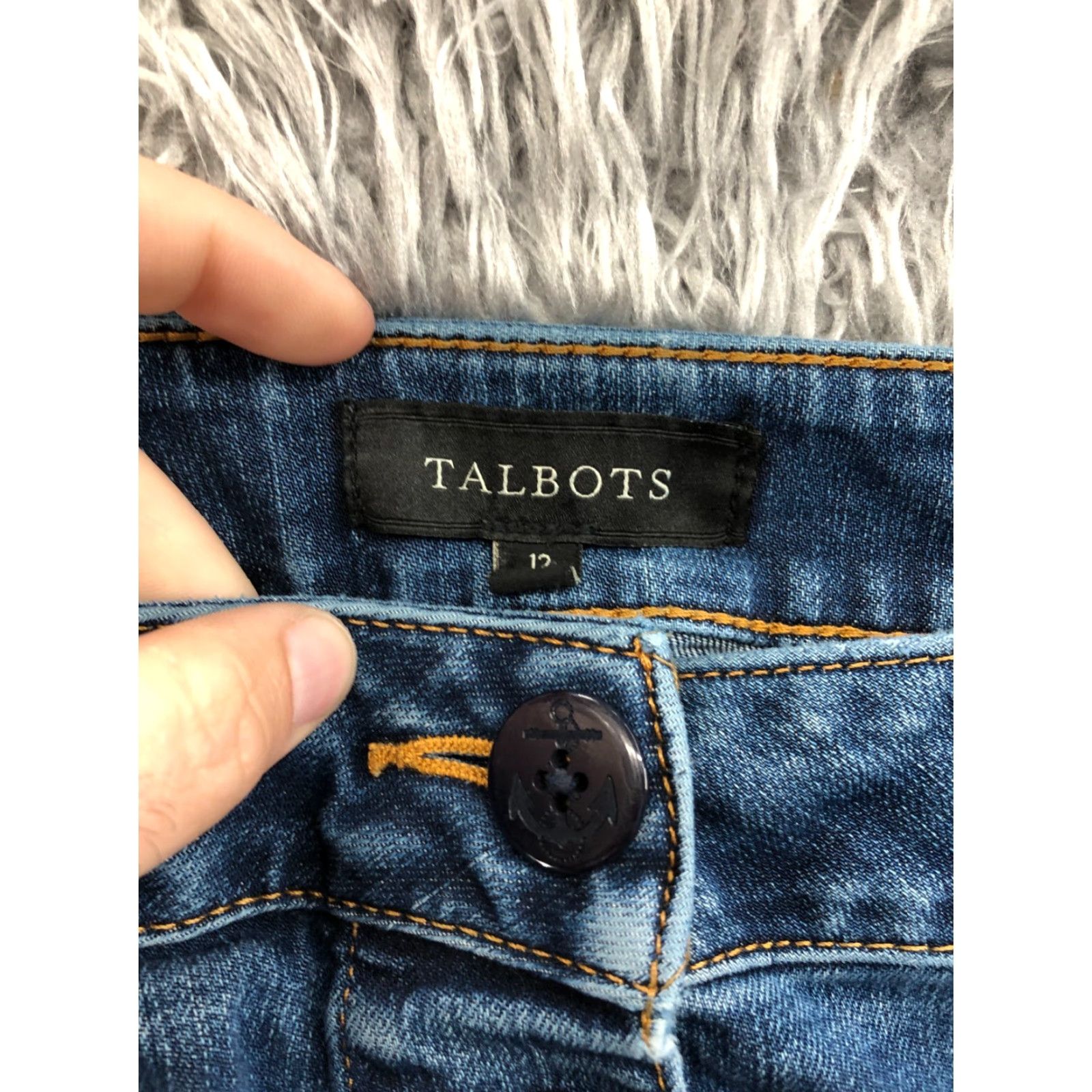 Talbots Talbots Skirt Womens Midi Denim Blue 12 Regular Pockets Slit Logo Button Front Flat Front Casual Party/Cocktail All Seasons Machine Washable Solid Size 34" / US 12 / IT 48 - 6 Thumbnail