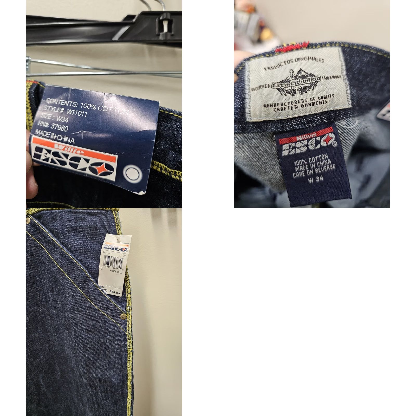 Denime VINTAGE Willie Esco Jeans Men 34 Blue Denim Baggy Loose Relaxed 90s Grunge Hip Hop Jeans Body: 34x36? Size US 36 / EU 52 - 8 Thumbnail