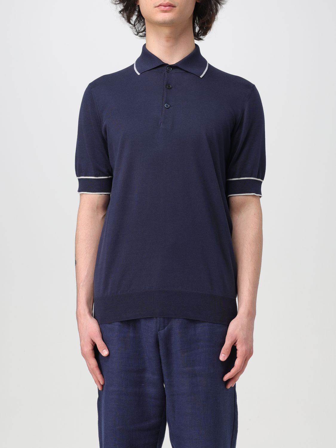 image of Brunello Cucinelli Polo Shirt Men Blue (Size Medium)