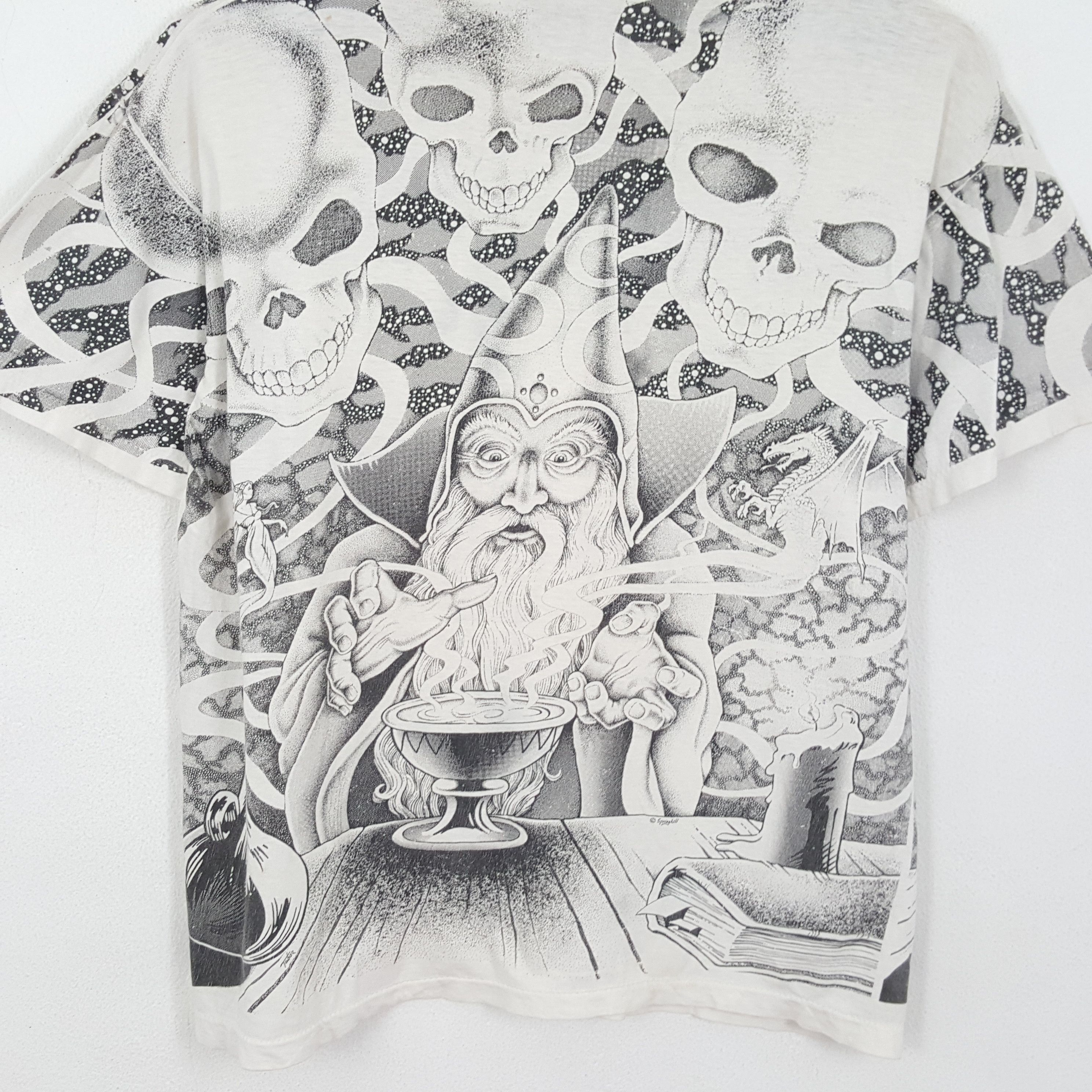 Caribbean × Vintage Witch Wizard Skulls Full Print Design Vintage Tshirt Size US XL / EU 56 / 4 - 4 Thumbnail