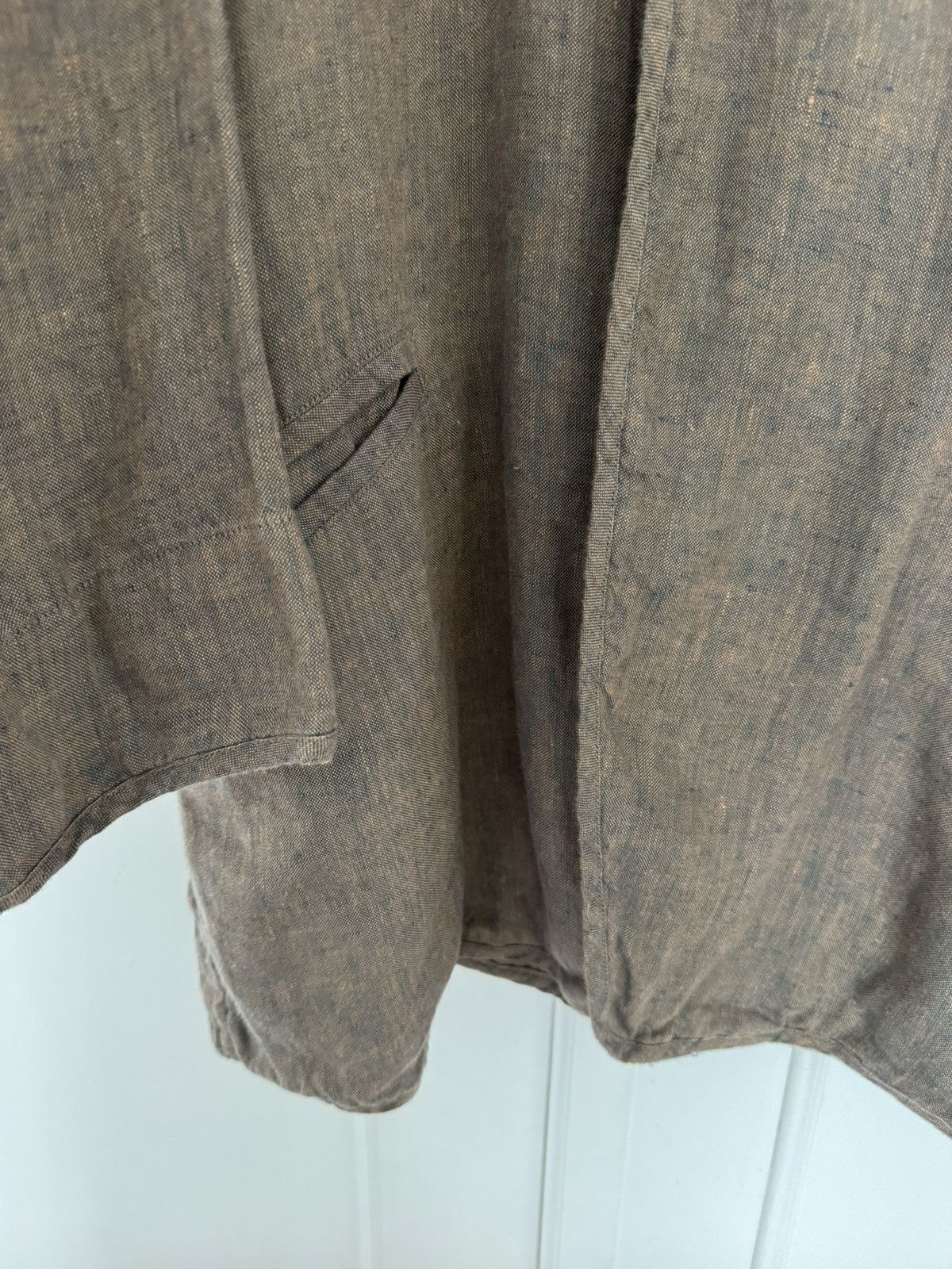 Ts(S) Linen Collarless Easy Jacket Back Slit Brown Navy Chambray Size US S / EU 44-46 / 1 - 16 Thumbnail