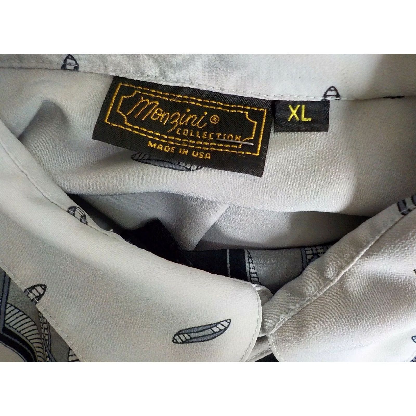 Vintage VTG Monzini Collection LS Shirt Button-Front Gray Black SZ XL USA Mens Long Sleeve Oblong Print Polyester Regular -TBD- Size US XL / EU 56 / 4 - 4 Thumbnail