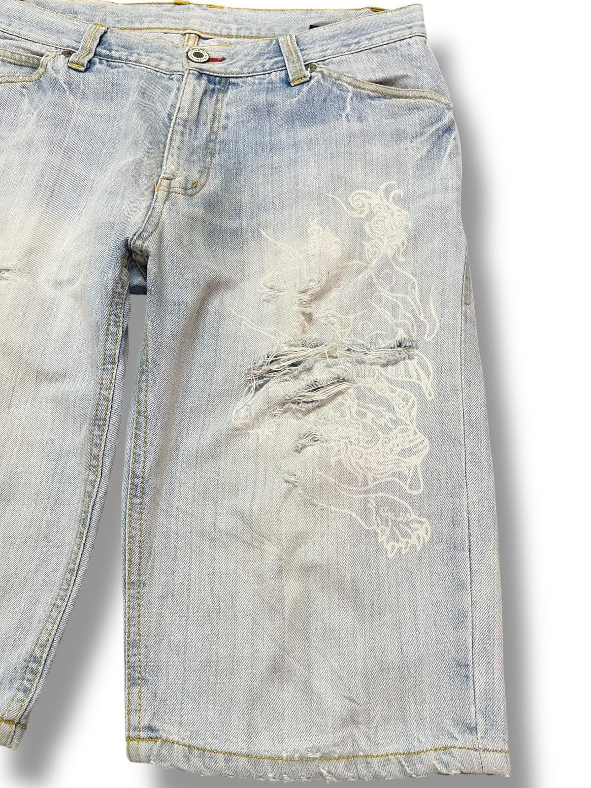 Japanese Brand Vintage Naminorita sujin Dragon Printed Distressed Denim Size US 33 - 3 Thumbnail