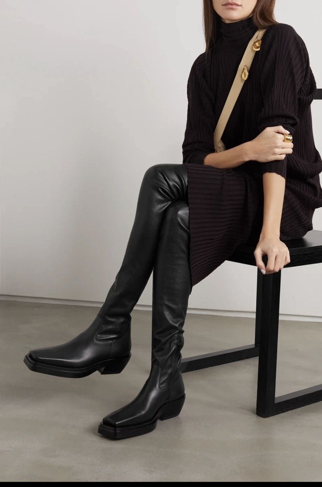 Bottega Veneta The Over the knee leather lean boot - black Size US 8.5 / IT 38.5 - 2 Thumbnail