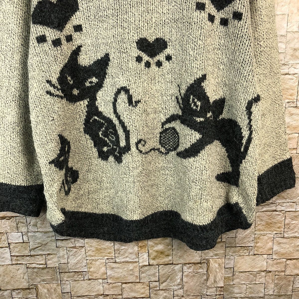 Homespun Knitwear × Japanese Brand Casalinga cat design Grey Knitwear #A1221 Size L / US 10 / IT 46 - 6 Thumbnail