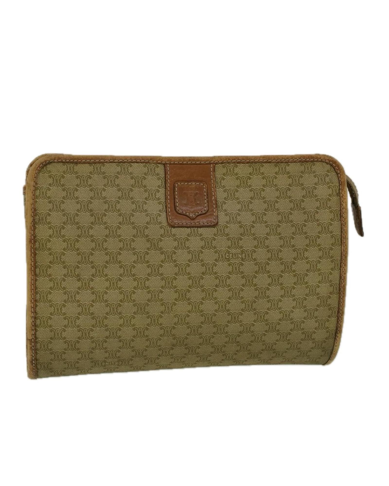 image of Celine Canvas Clutch Bag With Macadam Print Accessory in Beige, Women's