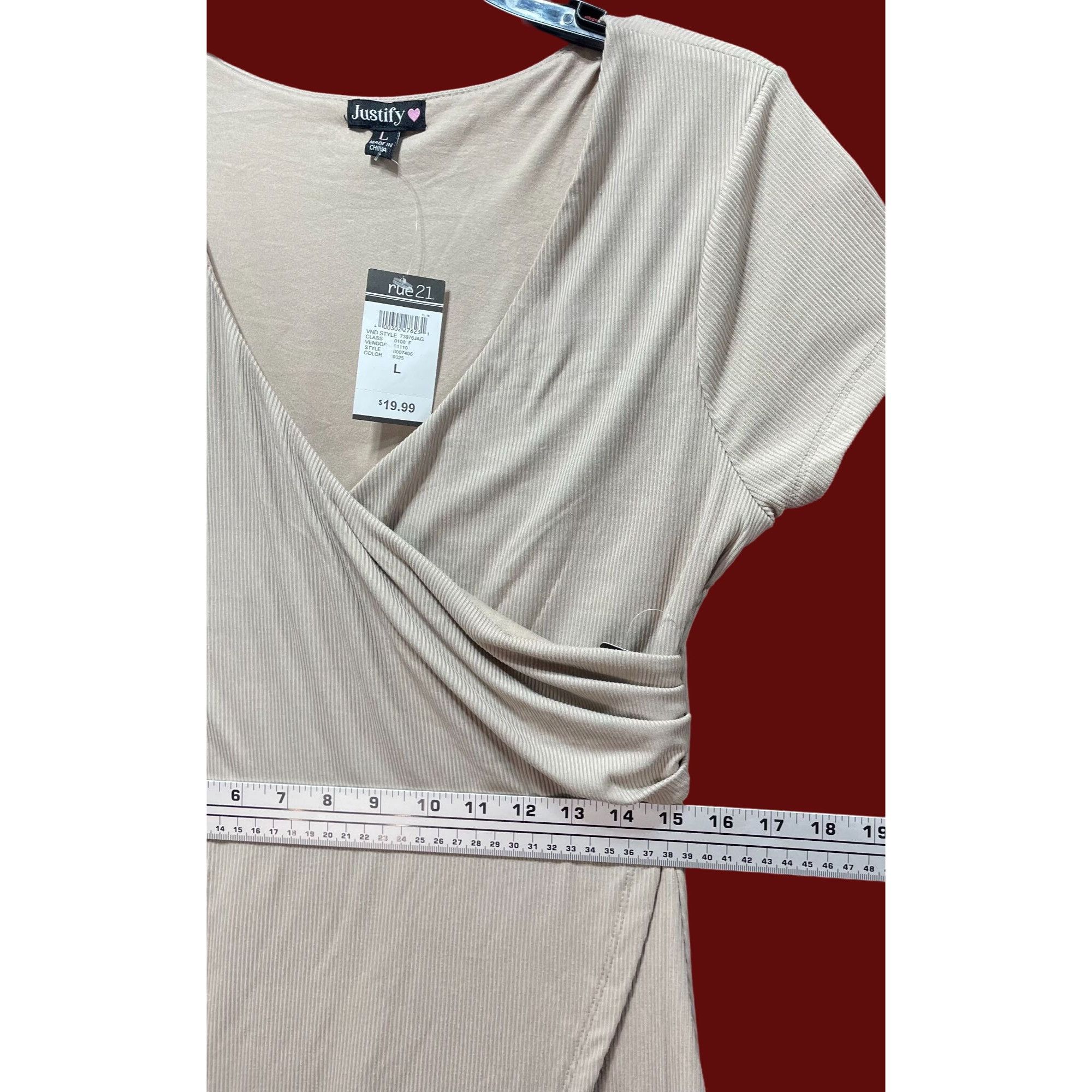 Other Justify - Women's V-Neck Lined Casual Dress - Beige - Large Size L / US 10 / IT 46 - 4 Thumbnail