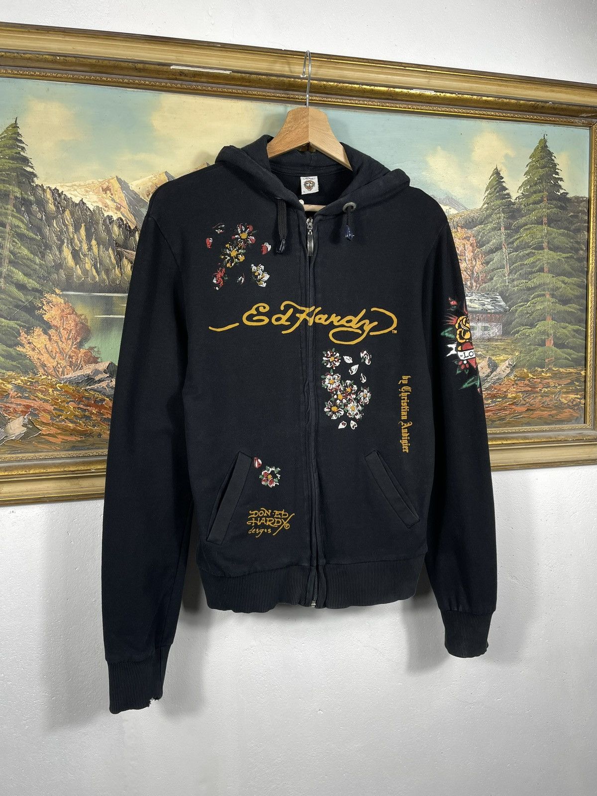 Christian Audigier × Ed Hardy × Vintage Ed Hardy Retro 00s Hoodie With Crystals Affliction Grunge Size US S / EU 44-46 / 1 - 4 Thumbnail