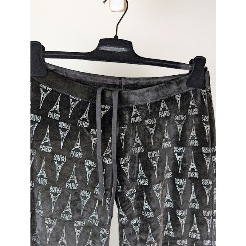 Balenciaga o1rshd1 Eiffel Tower Strass Velvet Elastic Pants in Black Size 30" / US 8 / IT 44 - 8 Thumbnail