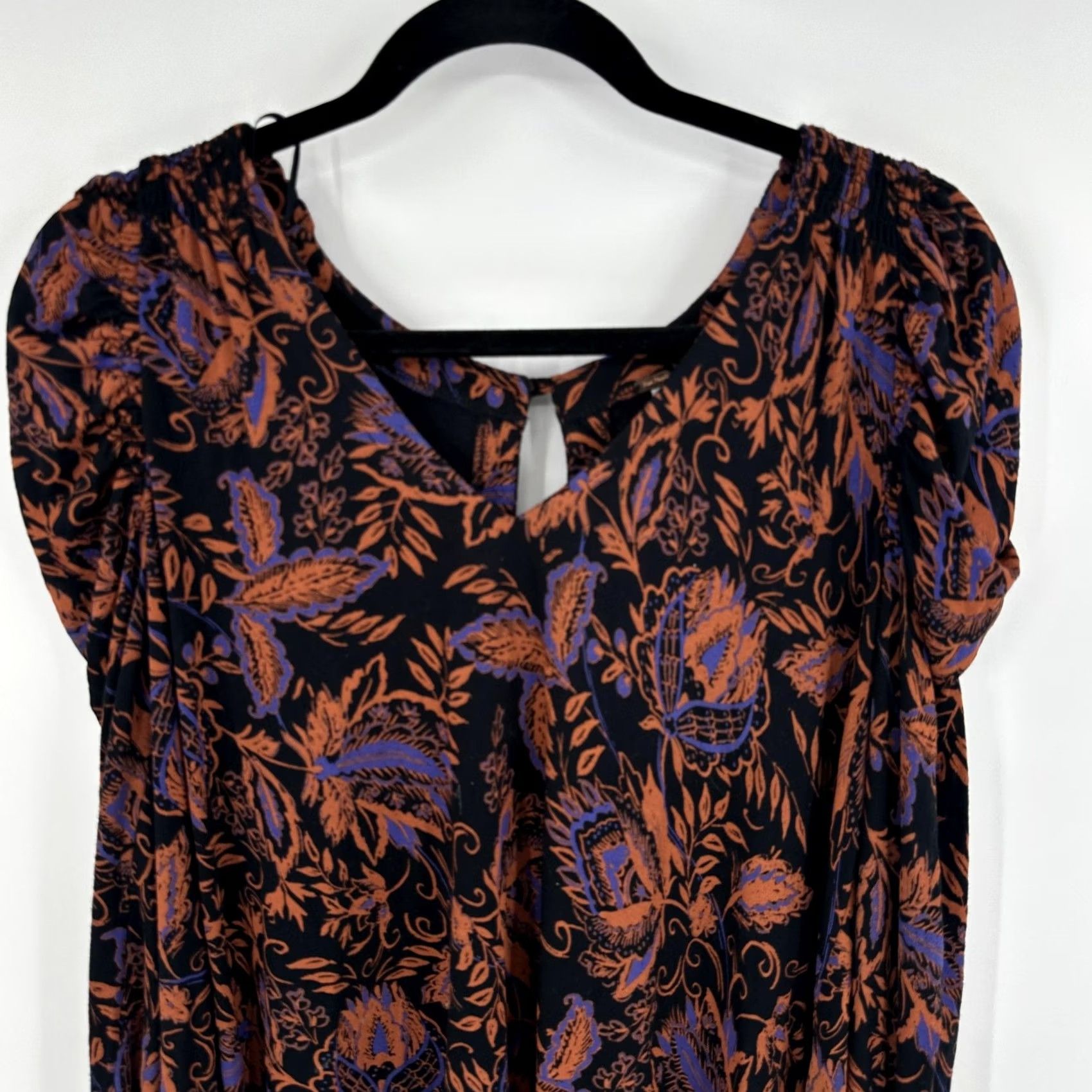 Free People VINTAGE Free People Dress Womens Small Black Brown Floral Boho Long Sleeve Keyhole Flowy Size S / US 4 / IT 40 - 2 Thumbnail