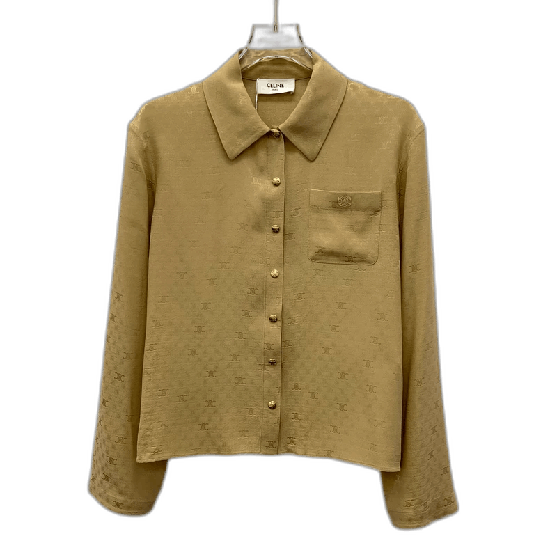 Celine Celine Brown Logo Print Long Sleeve Shirt Size US XXS / EU 40 - 1 Thumbnail