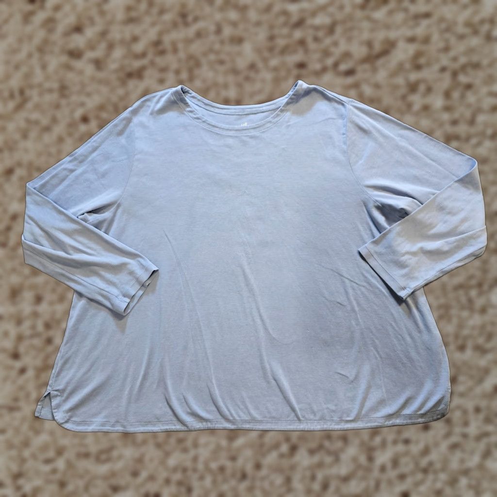 J. Jill J. Jill Shirt Womens 4X Blue Crew Neck Long Sleeve Stretch Casual Basic Size XXL / US 16-18 / IT 52-54 - 1 Thumbnail