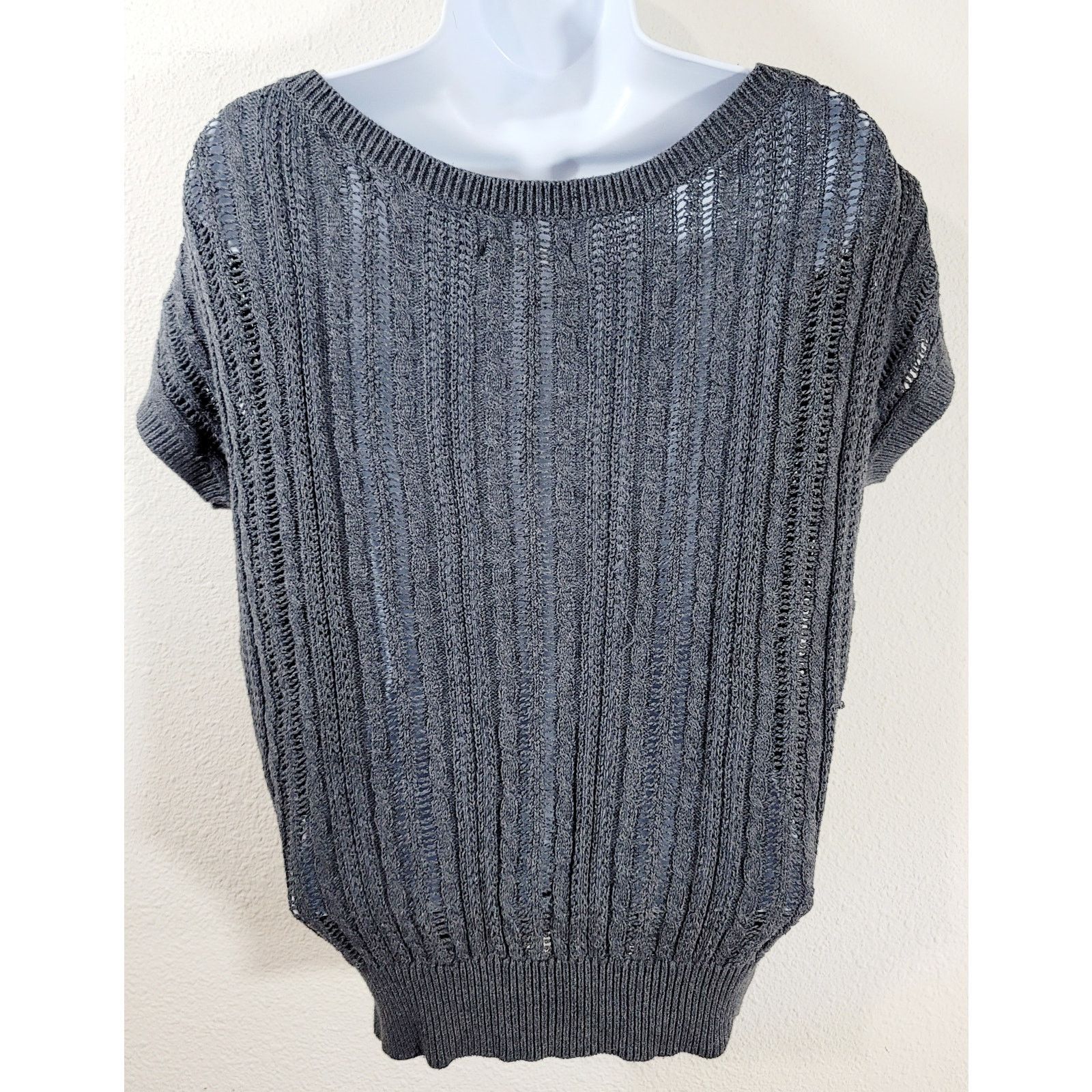Other Garage Gray Charcoal Open Knit Capped Sleeve Sweater Top M Size M / US 6-8 / IT 42-44 - 3 Thumbnail