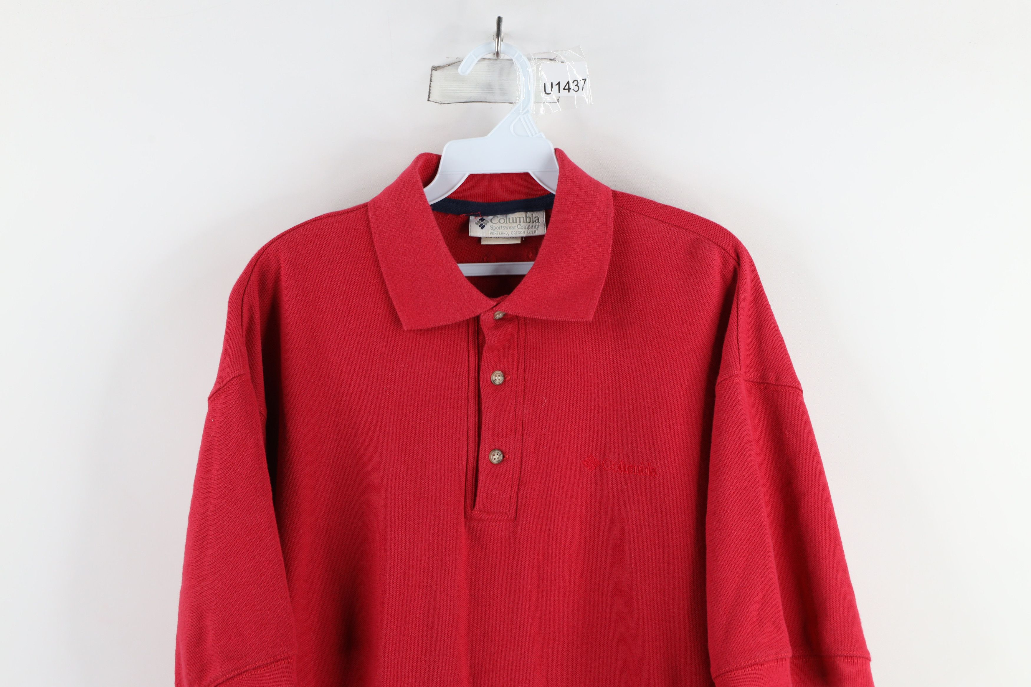 Columbia × Vintage Vintage 90s Columbia Spell Out Heavyweight Polo Shirt Red Size US M / EU 48-50 / 2 - 2 Thumbnail