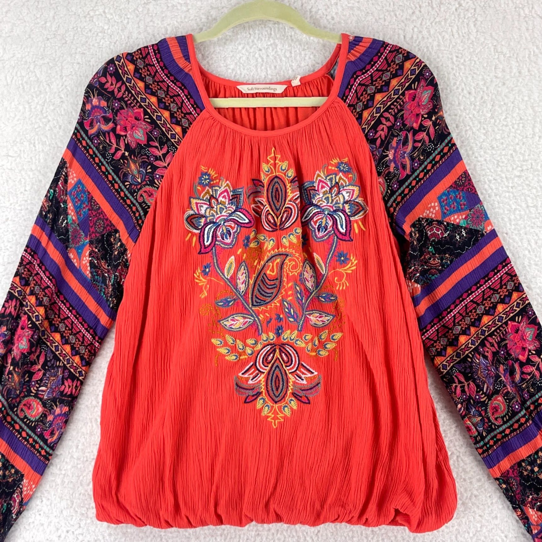 Soft Surroundings Soft Surroundings Blame Rio Embroidered Shirt Womens Long Sleeve Size M Orange Casual Bohemian Womens Regular Sleeve Shirt Size M / US 6-8 / IT 42-44 - 2 Thumbnail